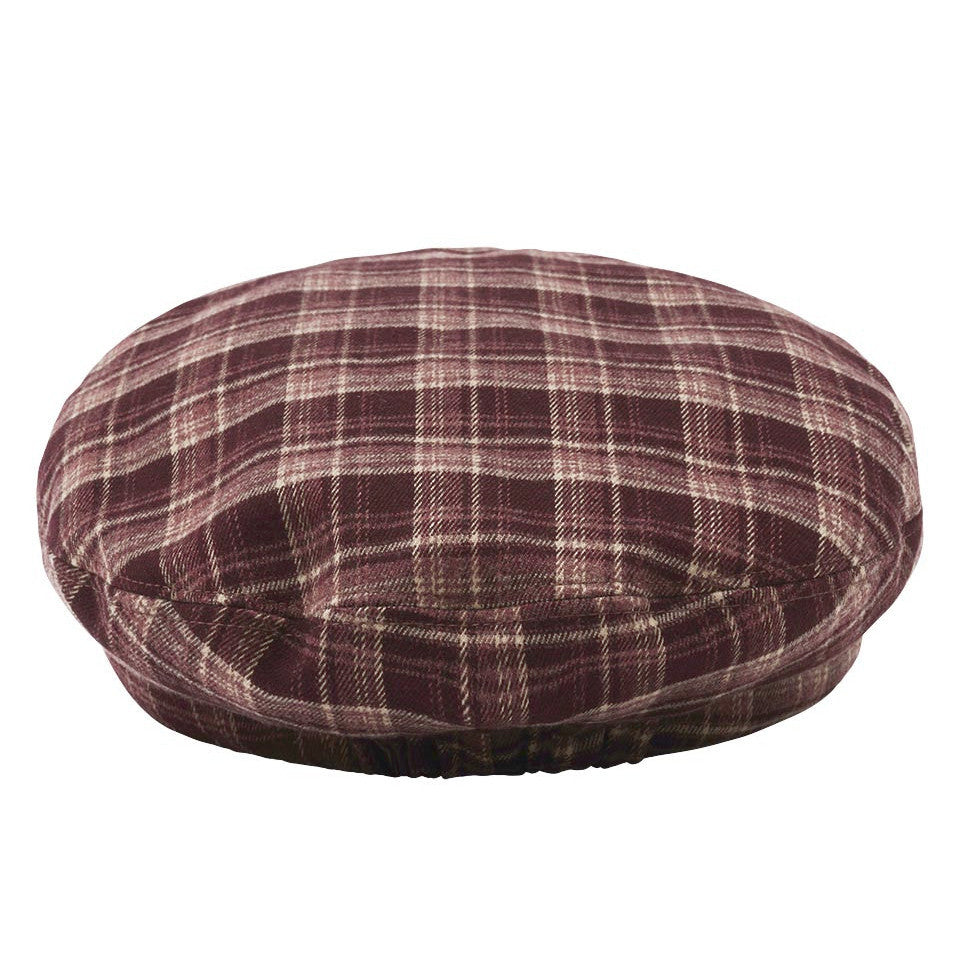 Loevenich Checkered Cap With Faux Suede Brim in Wine