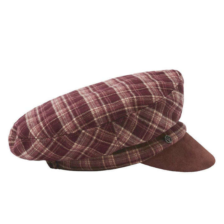 Loevenich Checkered Cap With Faux Suede Brim in Wine