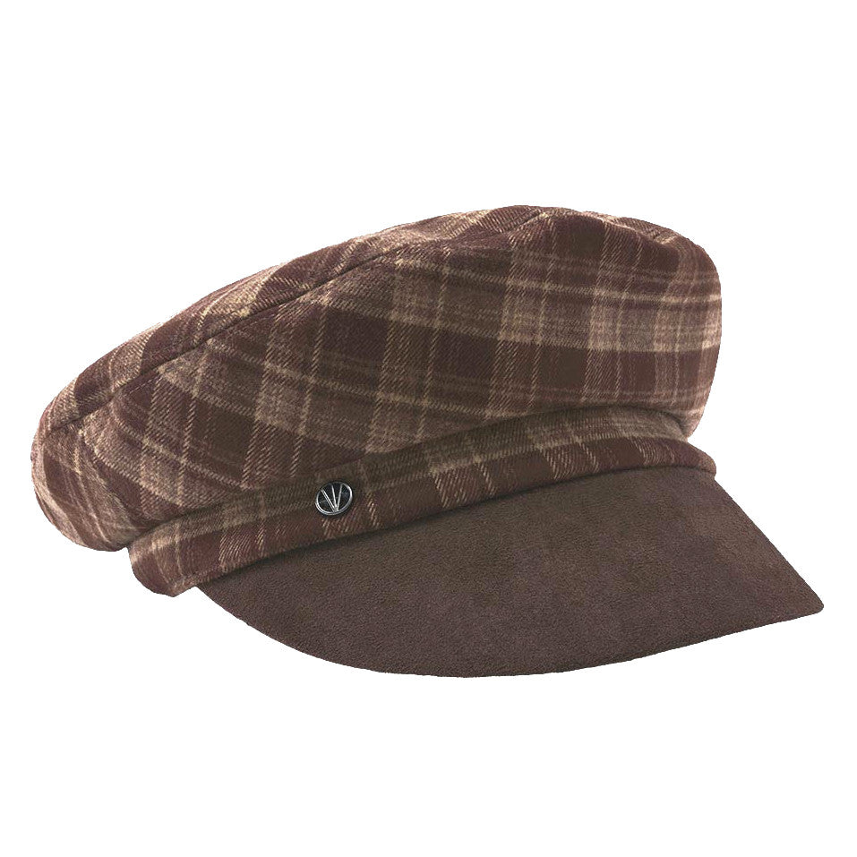 Loevenich Checkered Cap With Faux Suede Brim in Brown