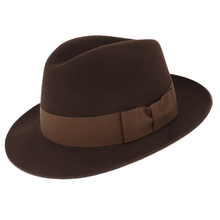 Norfolk Wool Felt Trilby Fedora Hat - Brown