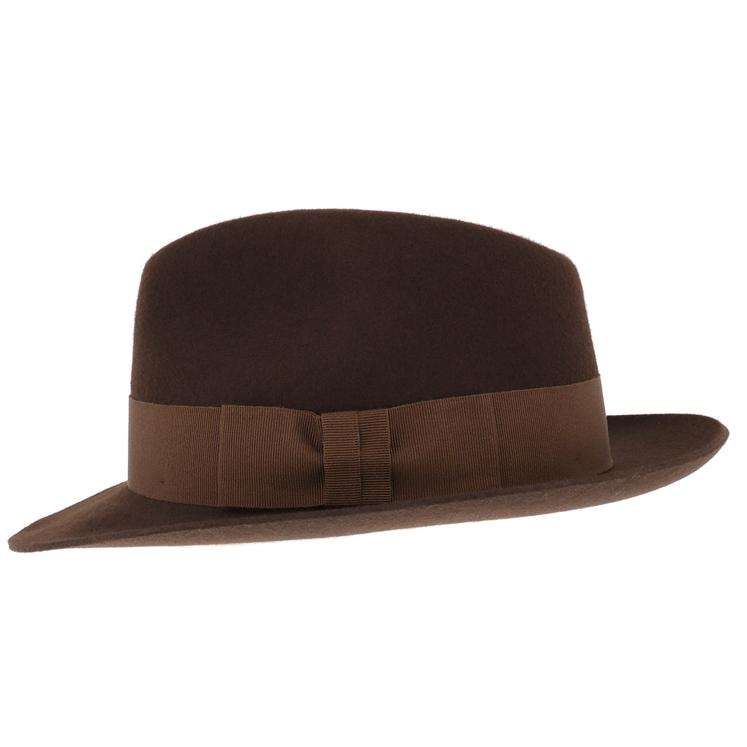Norfolk Wool Felt Trilby Fedora Hat - Brown