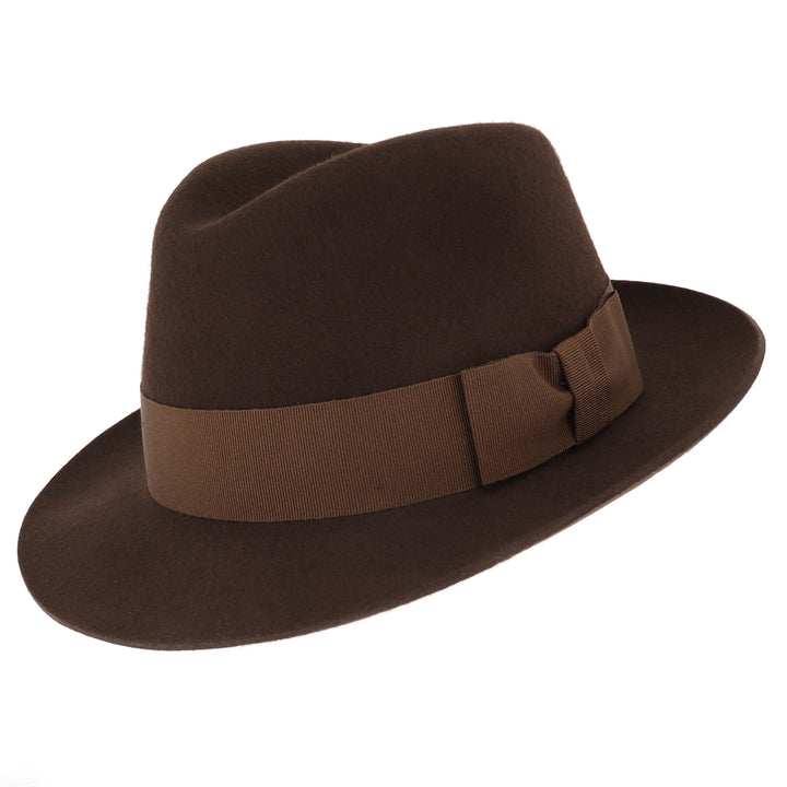Norfolk Wool Felt Trilby Fedora Hat - Brown