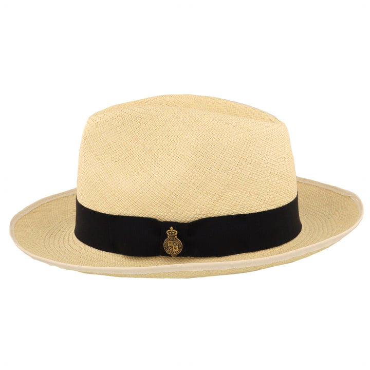 Christys' Preset Semi-Bleached Panama Hat With Navy Band