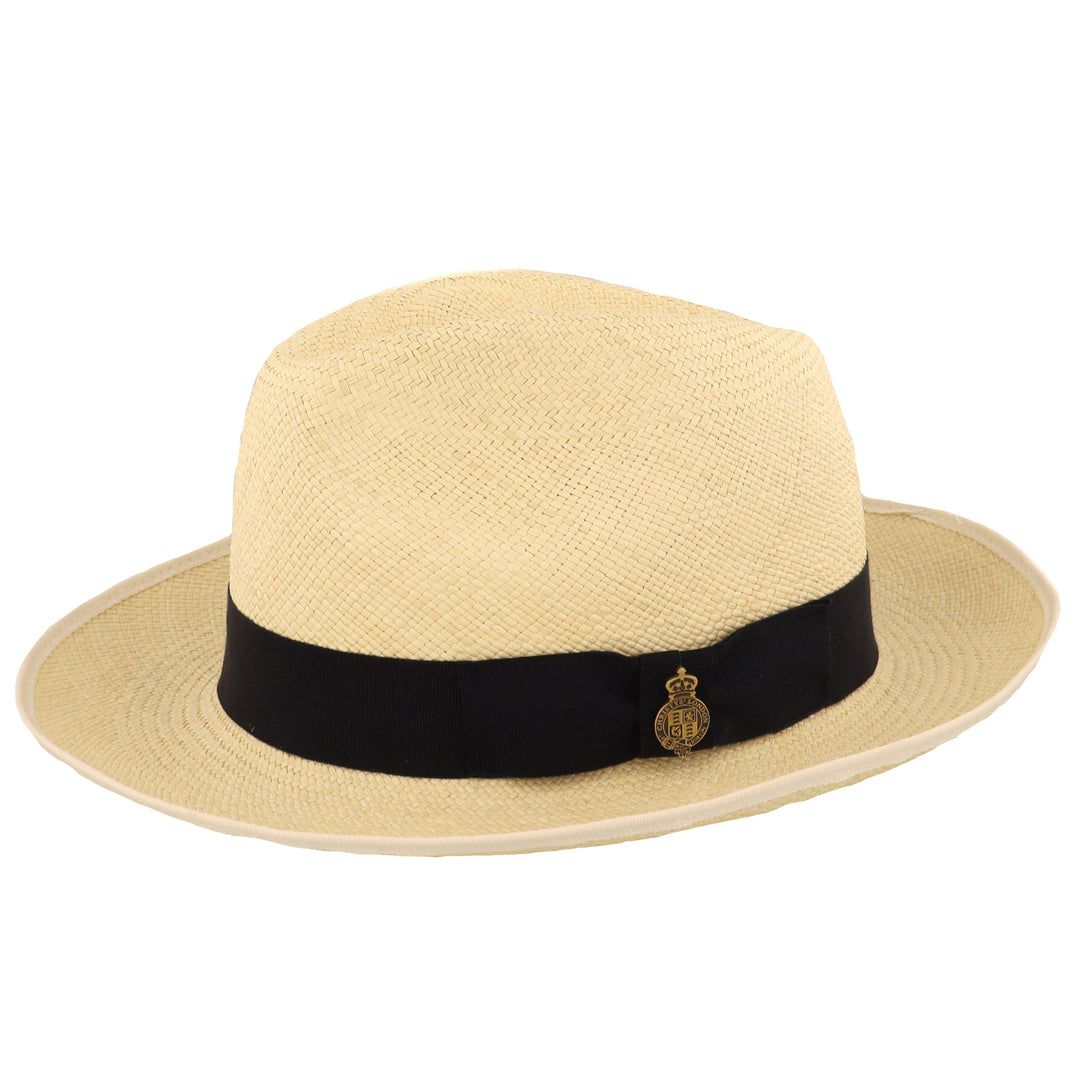 Christys' Preset Semi-Bleached Panama Hat With Navy Band