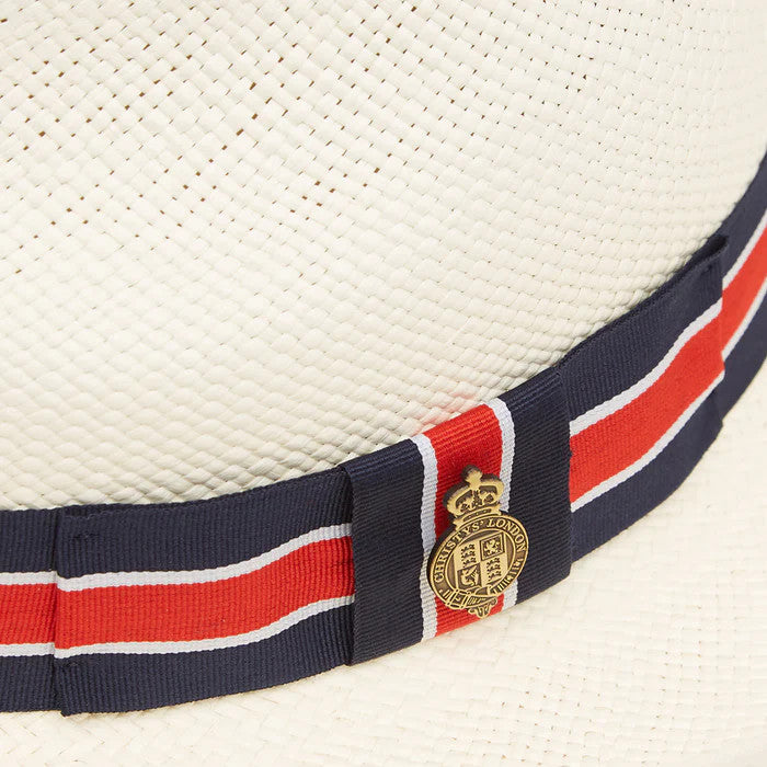 Christys' Preset Bleach Panama Hat With Regimental Band
