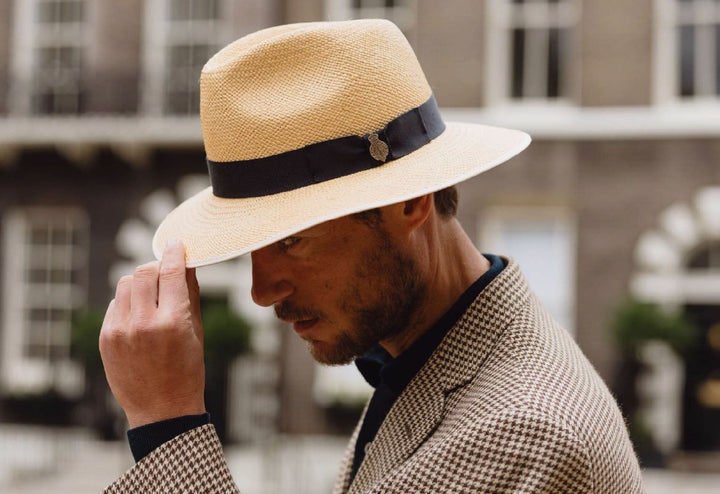 Christys' Preset Semi-Bleached Panama Hat With Navy Band