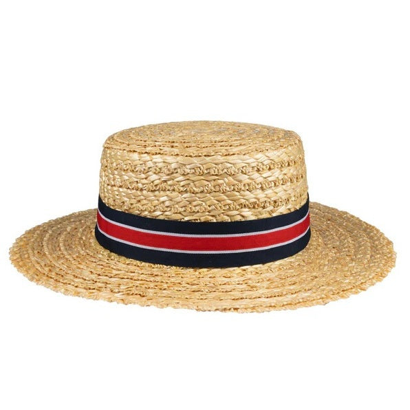 Christys' Classic Natural Straw Boater With Stripe Band