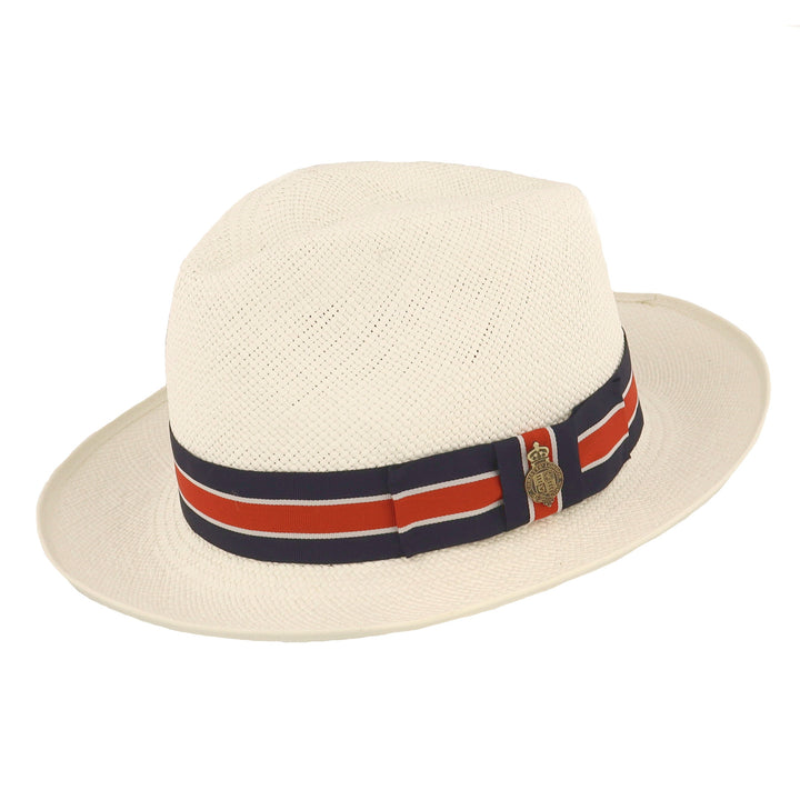 Christys' Preset Bleach Panama Hat With Regimental Band