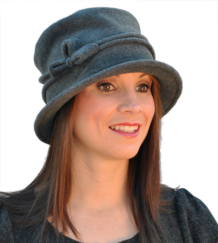Super Soft Fleece Cloche With Piping & Bow Detail in Grey