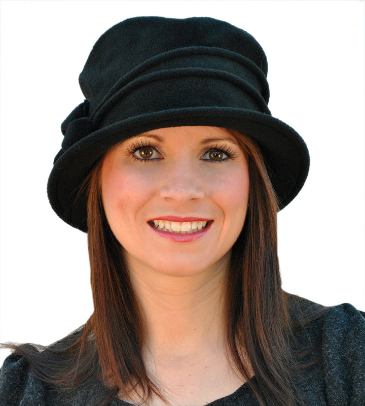Super Soft Fleece Cloche With Piping & Bow Detail in Olive