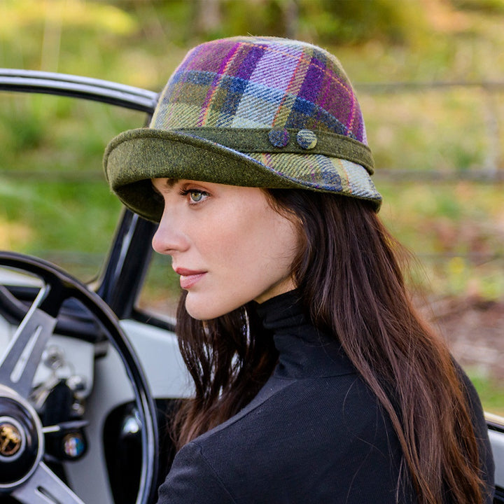 Purple & Green Check 100% Wool Ladies 'Clodagh' Cloche Hat