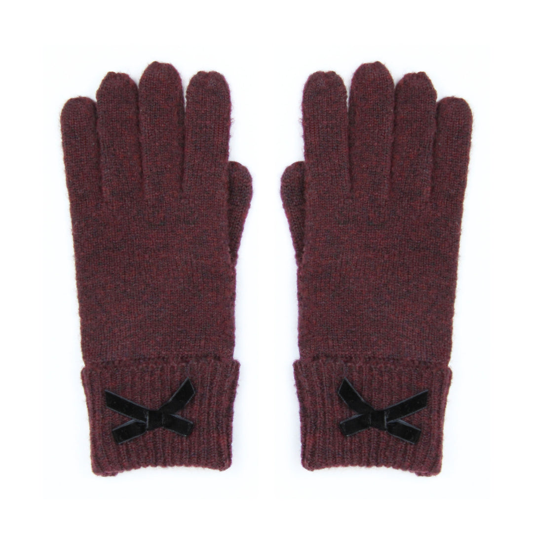 Coco Gloves With Black Bow in Burgundy