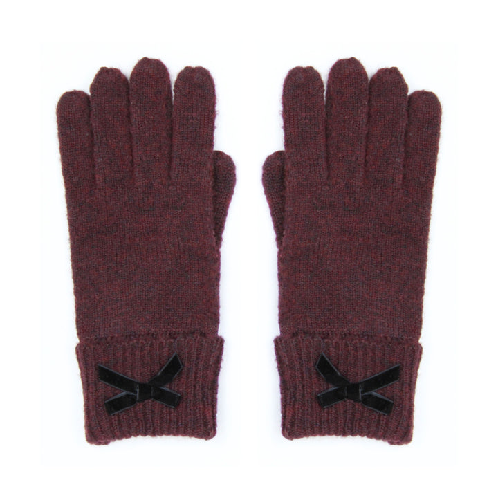 Coco Gloves With Black Bow in Burgundy