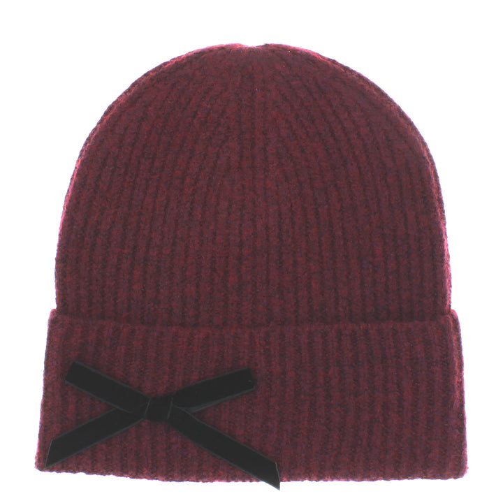 Coco Beanie Hat With Black Bow in Burgundy