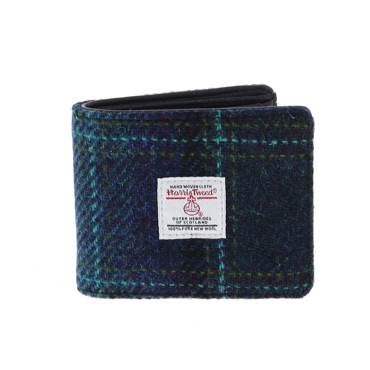 Glen Appin Harris Tweed Scalpay Bi-Fold Wallet With Coin Compartment in Blue Check