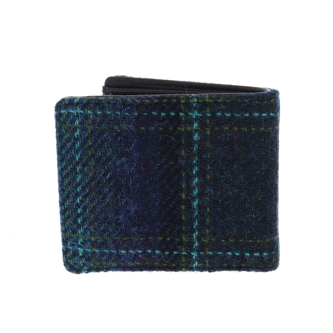 Glen Appin Harris Tweed Scalpay Bi-Fold Wallet With Coin Compartment in Blue Check