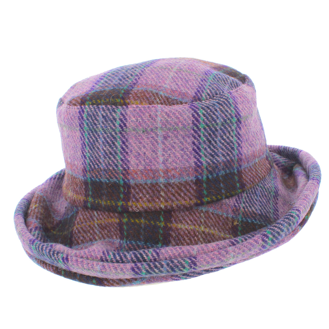 Glen Appin Harris Tweed Cloche Hat Purple Check