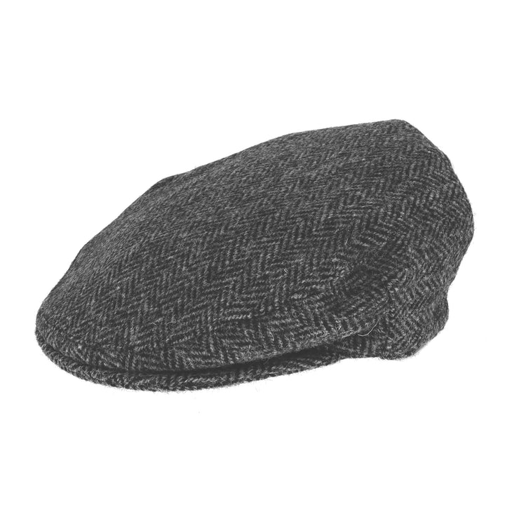 Glen Appin Harris Tweed Wool Country Flat Cap Grey Herringbone