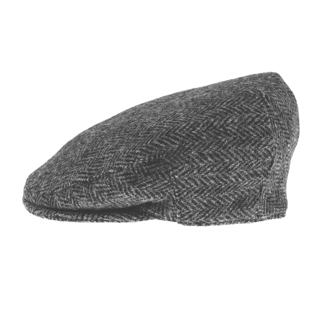 Glen Appin Harris Tweed Wool Country Flat Cap Grey Herringbone