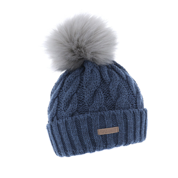 Sabbot Linda Cable Knit Faux Fur Bobble Hat Denim