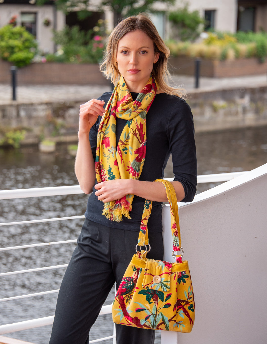 Ava Mustard Botanical Print Handbag by Earth Squared