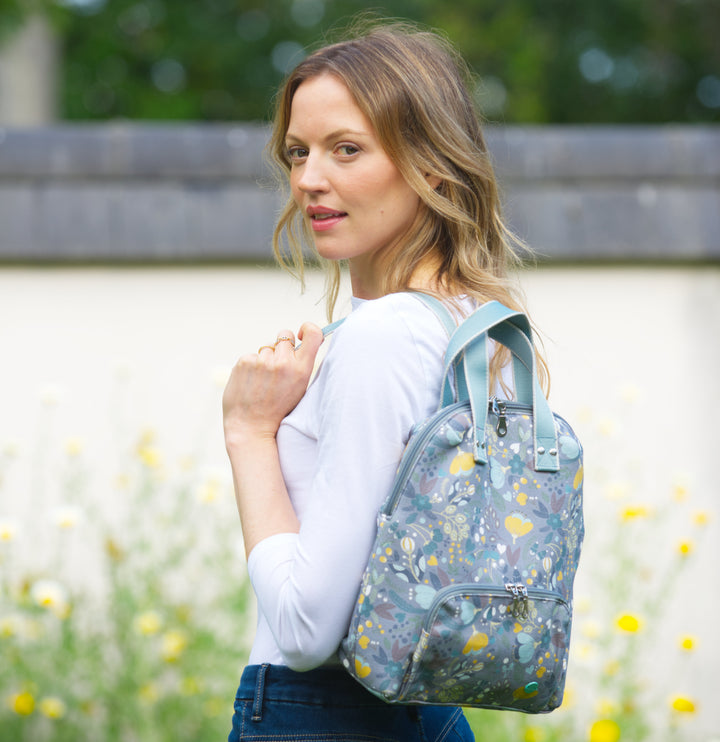 Alice Canvas Backpack in Grey Floral