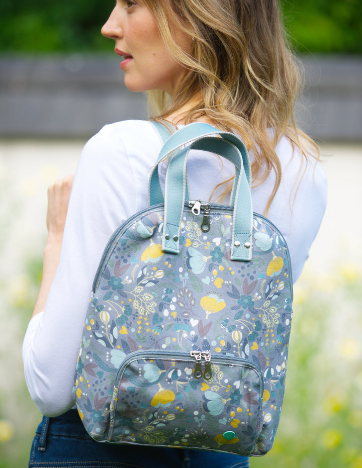 Alice Canvas Backpack in Grey Floral