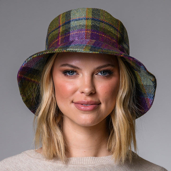Purple & Green Check 100% Wool Erin Bucket Hat