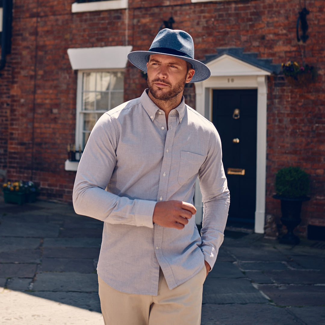Failsworth Paper Straw Safari Fedora Hat in Navy
