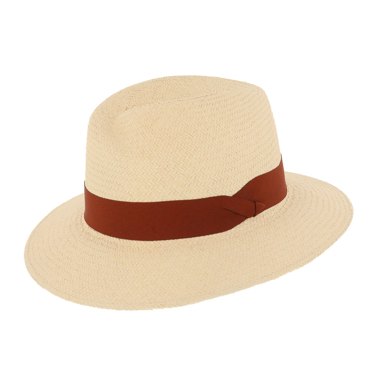 Failsworth Ladies Florence Panama Hat With Rust Ribbon Band