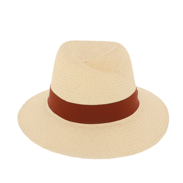Failsworth Ladies Florence Panama Hat With Rust Ribbon Band