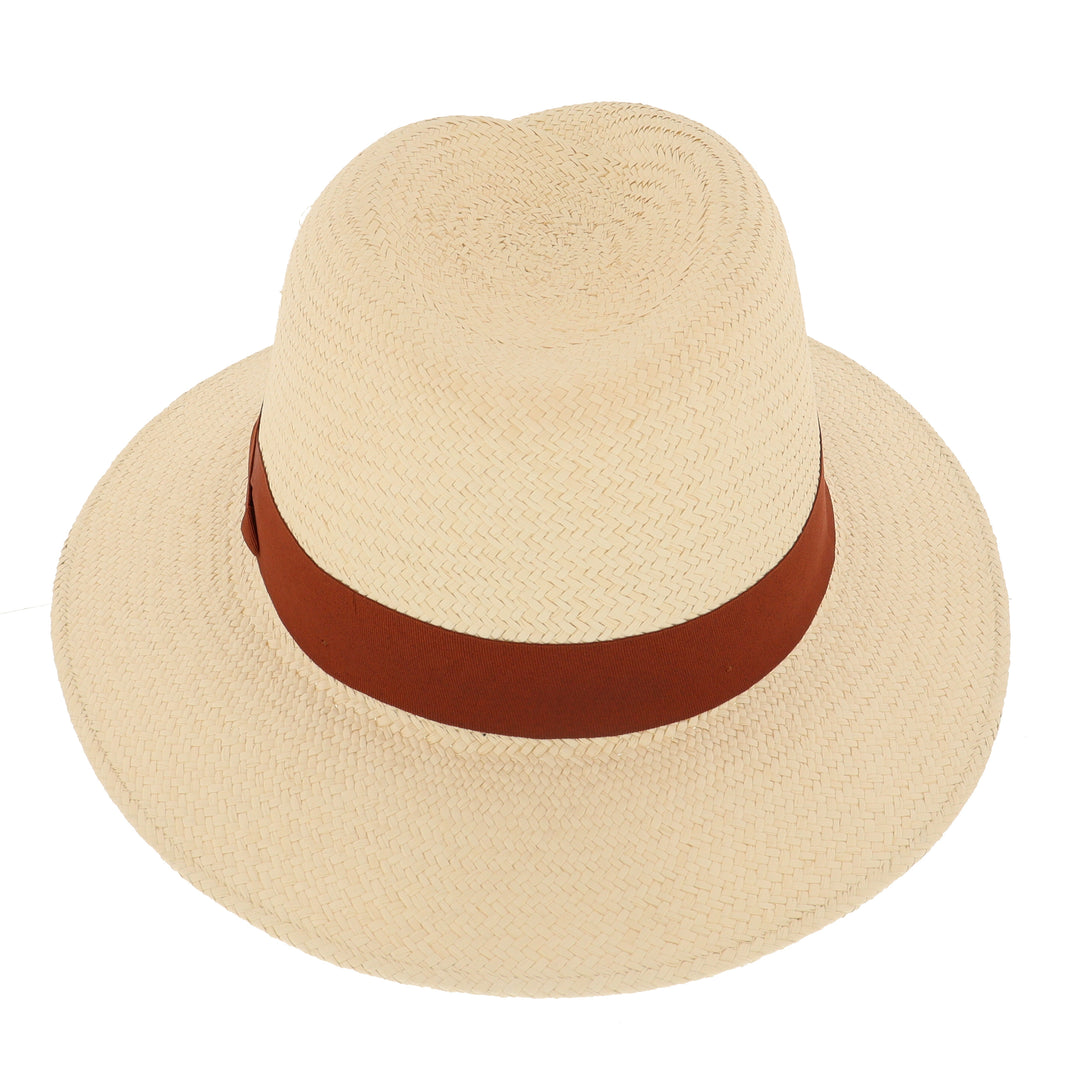 Failsworth Ladies Florence Panama Hat With Rust Ribbon Band