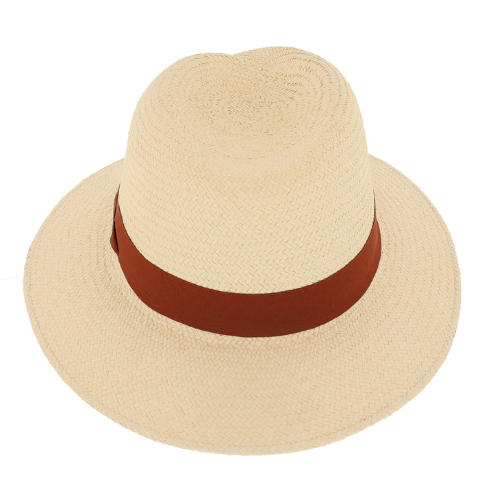 Failsworth Ladies Florence Panama Hat With Rust Ribbon Band
