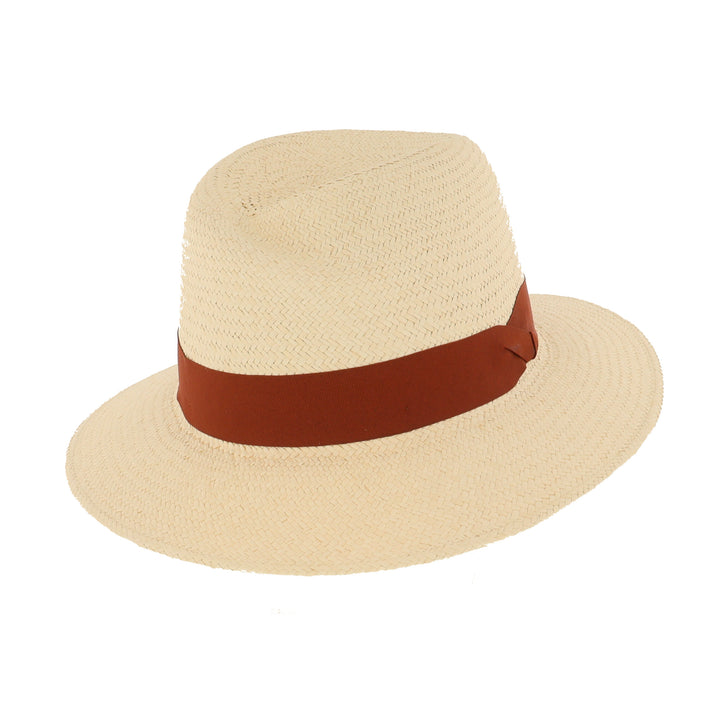 Failsworth Ladies Florence Panama Hat With Rust Ribbon Band