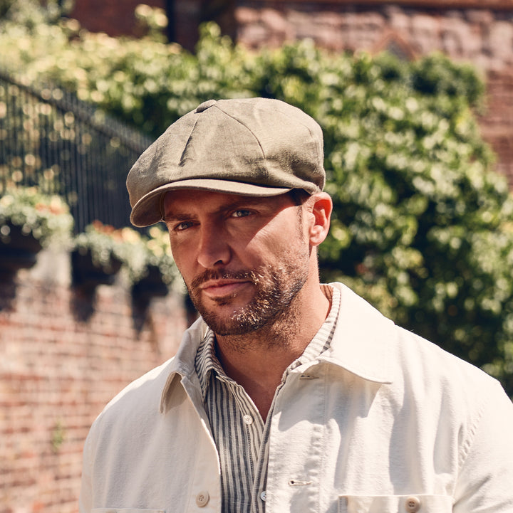 Failsworth Irish Linen Alfie Bakerboy Newsboy Cap In Khaki