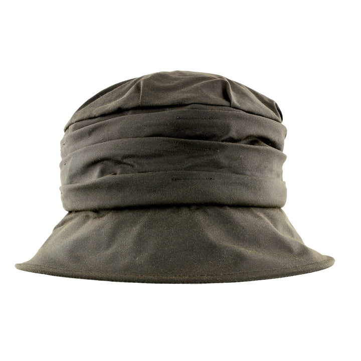 Failsworth Ladies Waxed Bucket Hat With Ruched Crown Olive