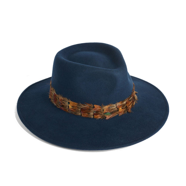 Failsworth Women's Wool Fedora Hat With Feather Band in Navy