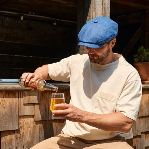 Failsworth Irish Linen Alfie Bakerboy Newsboy Cap In Marine Blue