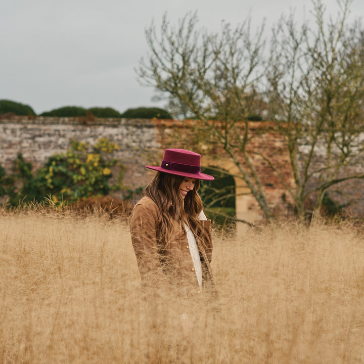 Failsworth Women's 100% Wool Felt Boater Hat in Plum