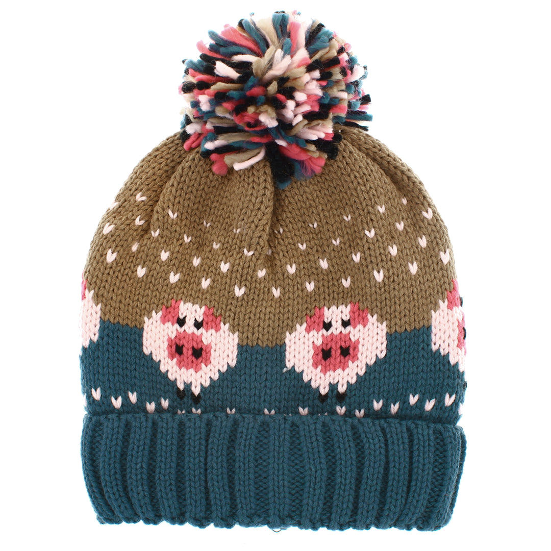 Pig Bobble Hat Blue/Beige