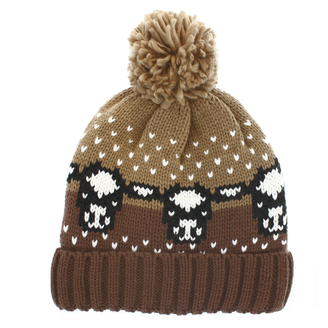 Dairy Cow Bobble Hat Brown/Beige