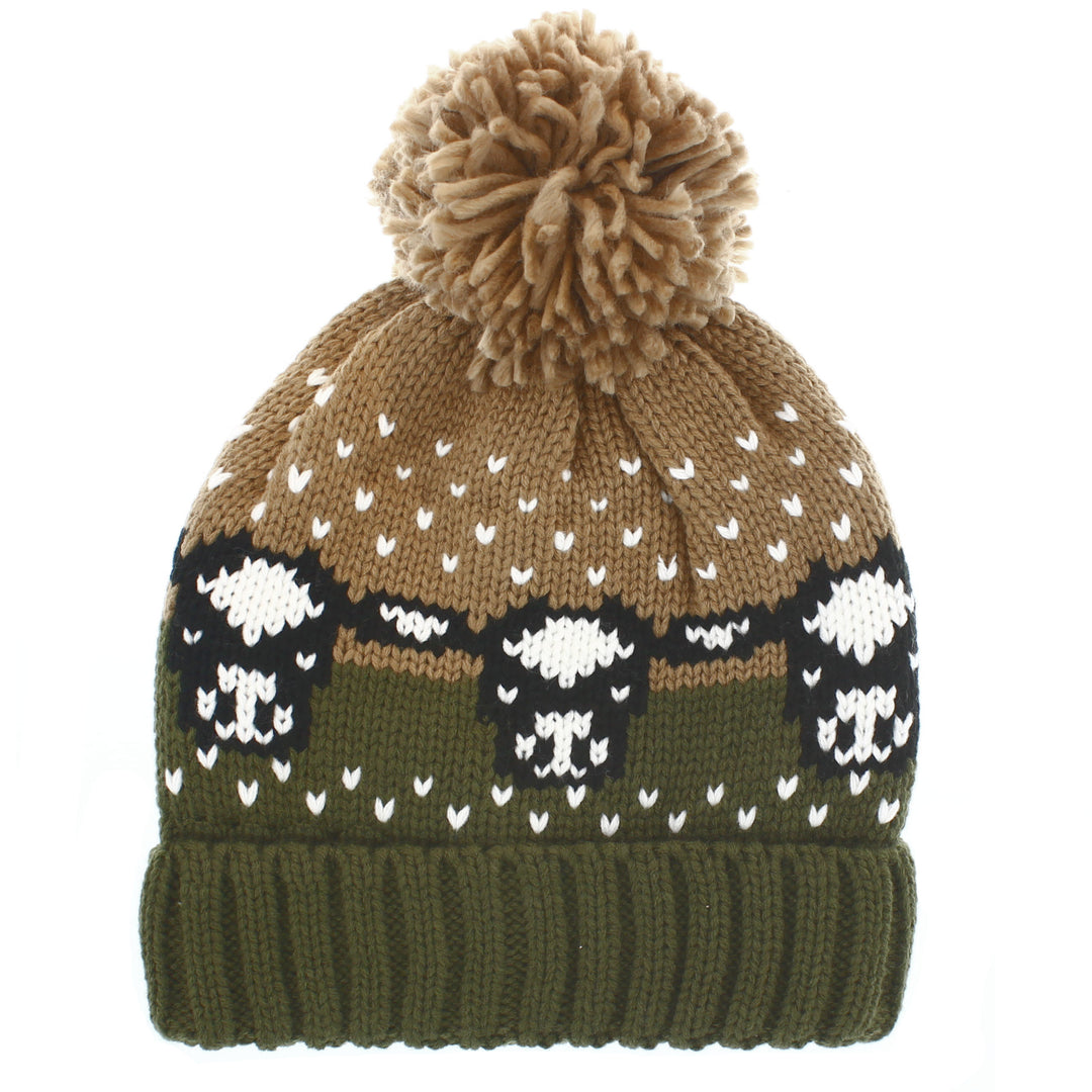 Dairy Cow Bobble Hat Green/Beige