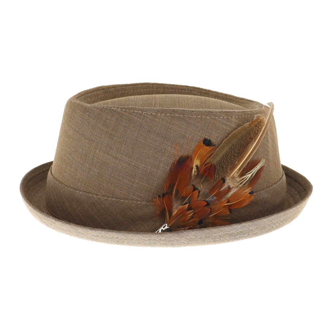Fawn Pork Pie Hat With Feather