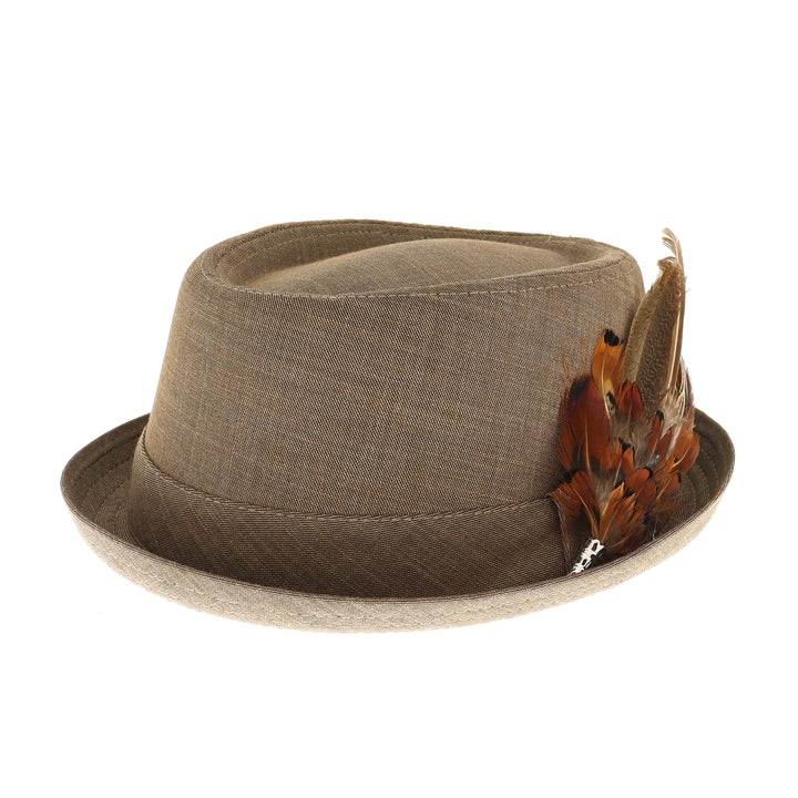 Fawn Pork Pie Hat With Feather