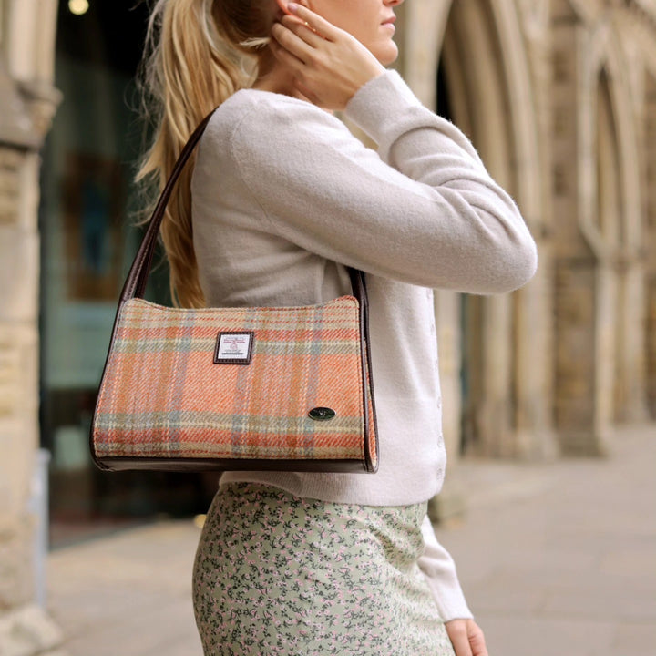 Glen Appin Harris Tweed Fiddich Shoulder Handbag Pale Orange Stewart Tartan