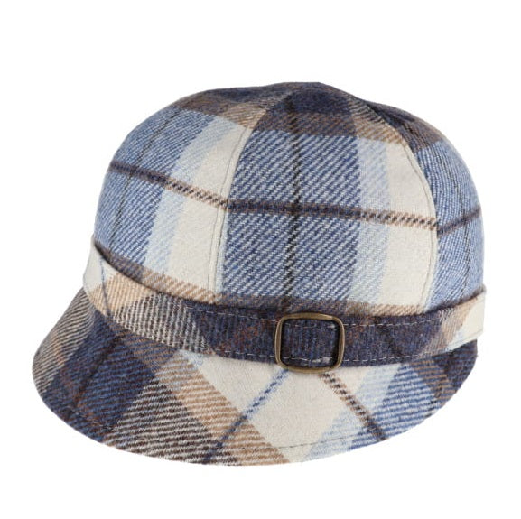 Cream & Blue  Check 100% Wool 'Flapper' Hat