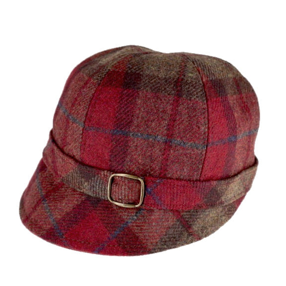 Red Check 100% Wool 'Flapper' Hat