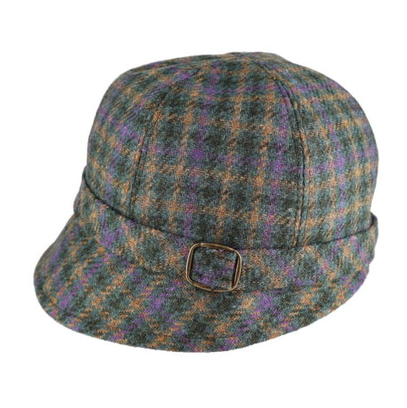 Teal & Purple Check 100% Wool 'Flapper' Hat