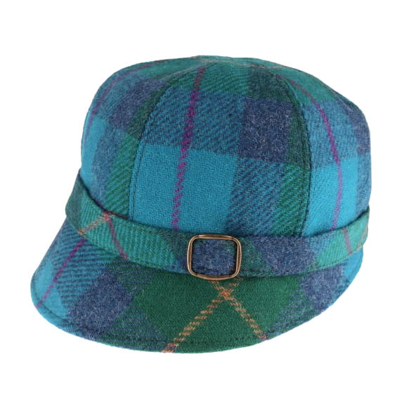 Turquoise Check 100% Wool 'Flapper' Hat