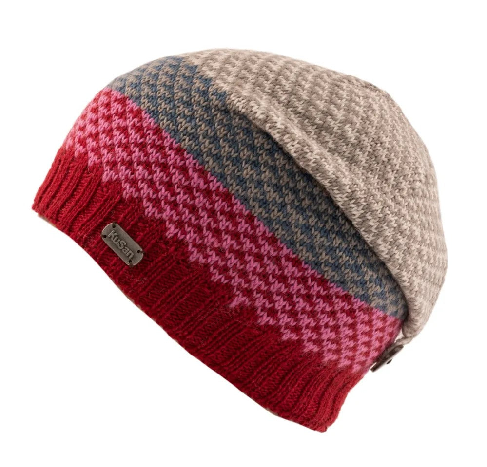 Kusan Button Down Slouch Beanie Hat Red Rainbow – The Hat Company